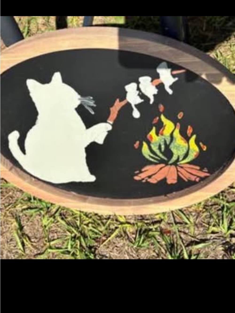 Cat Campfire Decorative Tray - Black and Natural